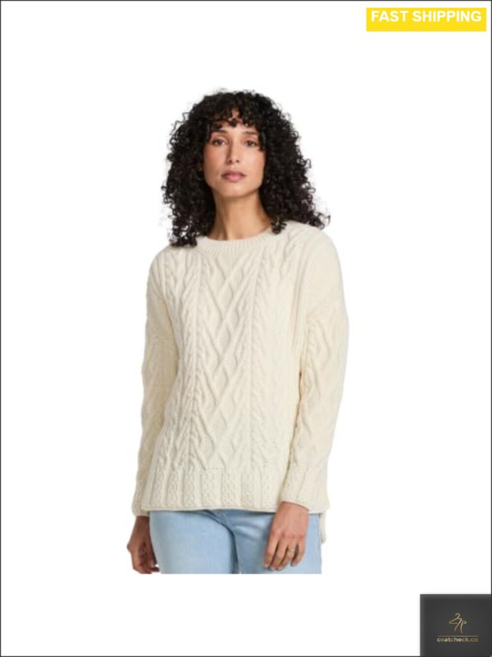 Cable Knit Crew Neck Sweater Merino Wool Relaxed Fit